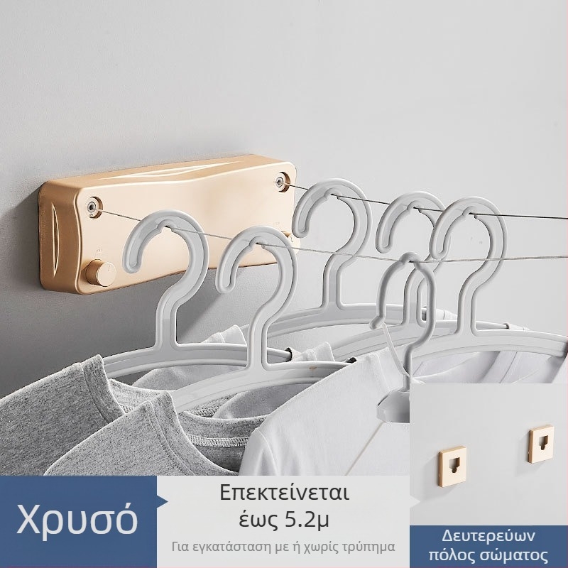 Σύγχρονο απλό στυλ αόρατη κρεμάστρα ρούχων κοιτώνα χωρίς τρύπες εγκατάστασης υλικό ABS αναδιπλούμενη γραμμή ρούχων