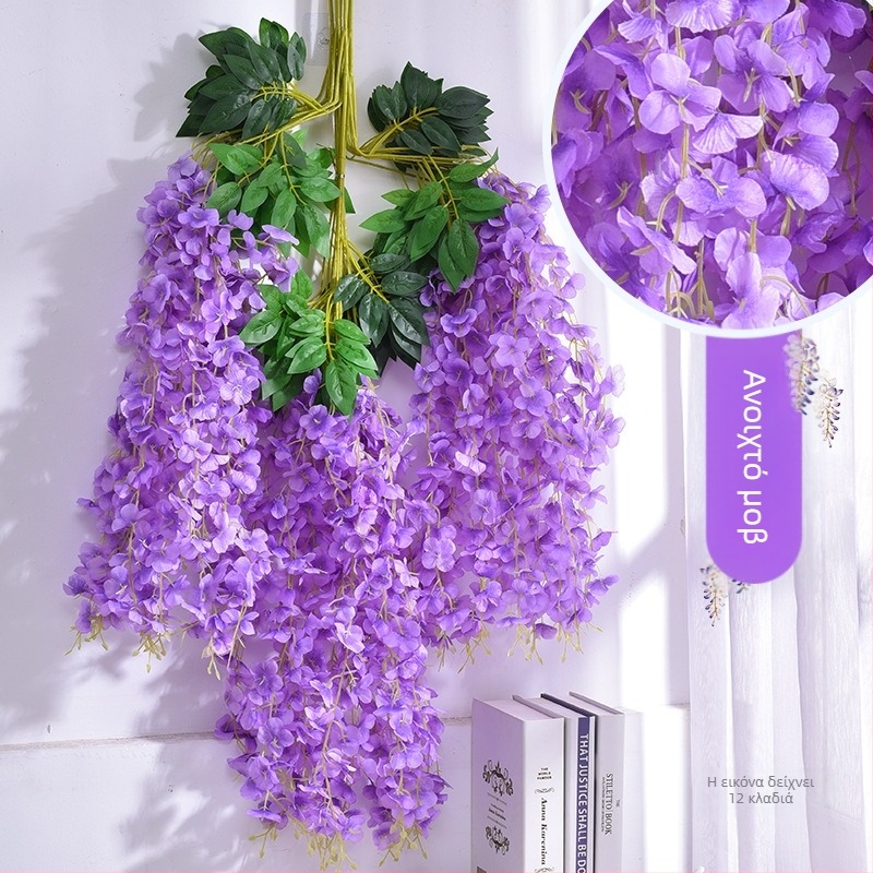 Τεχνητή διακόσμηση λουλουδιών Wisteria Κρεμαστό λουλούδι Ψεύτικο λουλούδι Violet Κληματαριά εσωτερικού χώρου γάμου οροφής κρεμαστό φυτό