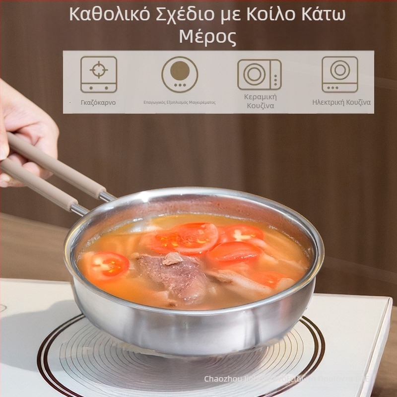 Τηγάνι από ανοξείδωτο ατσάλι, πολυλειτουργικό τηγάνι για μπριζόλες, τηγάνι για τηγανητά αυγά με φλαπκέικ, πολυχρηστικό τηγάνι μαγειρέματος μίας κατσαρόλας