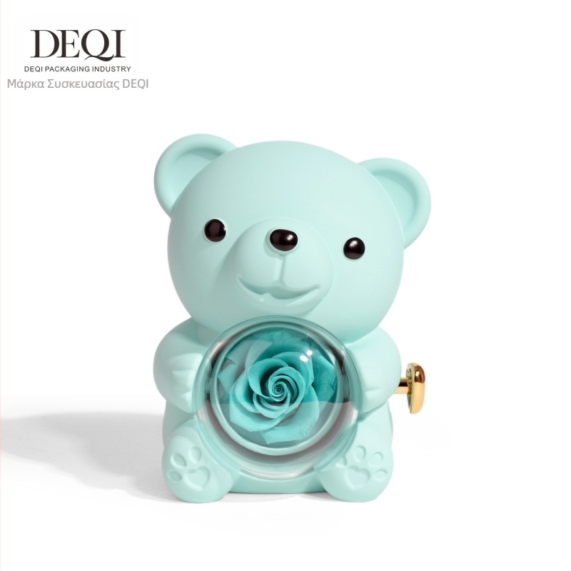 Deqi New Tanabata Ημέρα του Αγίου Βαλεντίνου Αγκαλιαστική Αρκούδα Περιστρεφόμενο Αιώνιο Λουλούδι Δώρο Κουτί Δαχτυλιδιού Κολιέ Κοσμήματα Κουτί Συσκευασία Κοσμημάτων