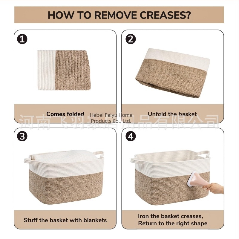 Οι κατασκευαστές πηγής αφήνουν λαβή μεγάλου μεγέθους καλάθι αποθήκευσης βαμβακερού σχοινιού, κουβέρτα αποθήκευσης χρώματος που ταιριάζει με το πτυσσόμενο καλάθι αποθήκευσης βαμβακερού σχοινιού