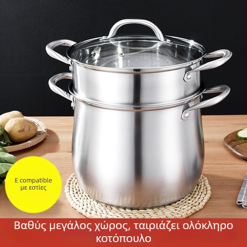 304 από ανοξείδωτο χάλυβα υψηλής κατσαρόλας σούπας με βαθύ τύμπανο μεγάλης χωρητικότητας, κατσαρόλα σούπας διπλού πυθμένα, ατμόλουτρο, κατσαρόλα σούπας για στιφάδο, δώρο κατσαρόλα