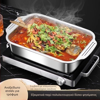 Δίσκος από ανοξείδωτο ατσάλι, εμπορική ορθογώνια πλάκα, BBQ, ψητό ψάρι, οικιακή σιδερένια πλάκα, μεγάλο καπάκι, εξαιρετικά μεγάλη πλάκα ψησίματος