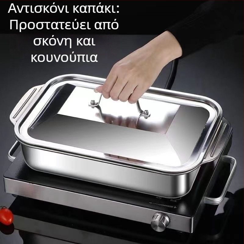 Δίσκος από ανοξείδωτο ατσάλι, εμπορική ορθογώνια πλάκα, BBQ, ψητό ψάρι, οικιακή σιδερένια πλάκα, μεγάλο καπάκι, εξαιρετικά μεγάλη πλάκα ψησίματος