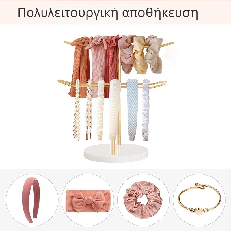 Διπλής στρώσης ξύλινη βάση με χρυσή βάση για τα μαλλιά, επιτραπέζια βάση για κορδέλες μαλλιών, πολυλειτουργική βάση εμφάνισης καπέλων