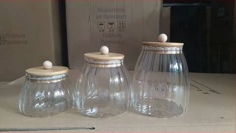 Βάζο από υψηλής βοριοπυριτικής υάλου με σφραγισμένο θερμοανθεκτικό γυάλινο καπάκι από μπαμπού, τριγωνικό βάζο, βάζο, αποθήκευση, μπουκάλι, βάζο, αποθήκευση