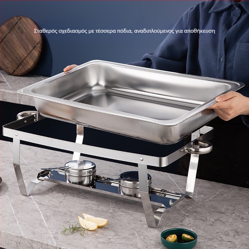 Διασυνοριακή πτυσσόμενη σόμπα μπουφέ ξενοδοχείου από ανοξείδωτο χάλυβα, μόνωση θέρμανσης αλκοόλ, χρυσή ορθογώνια σόμπα μπουφέ Flip