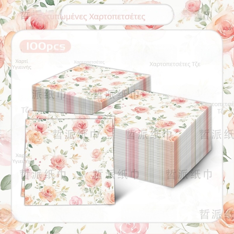 [έτοιμο απόθεμα] Χαρτοπετσέτα διακόσμησης για πάρτι σε ροζ χρώμα με εκτύπωση σαμπάνιας