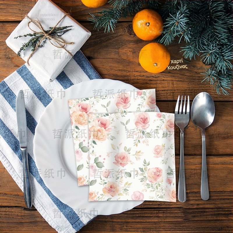 [έτοιμο απόθεμα] Χαρτοπετσέτα διακόσμησης για πάρτι σε ροζ χρώμα με εκτύπωση σαμπάνιας