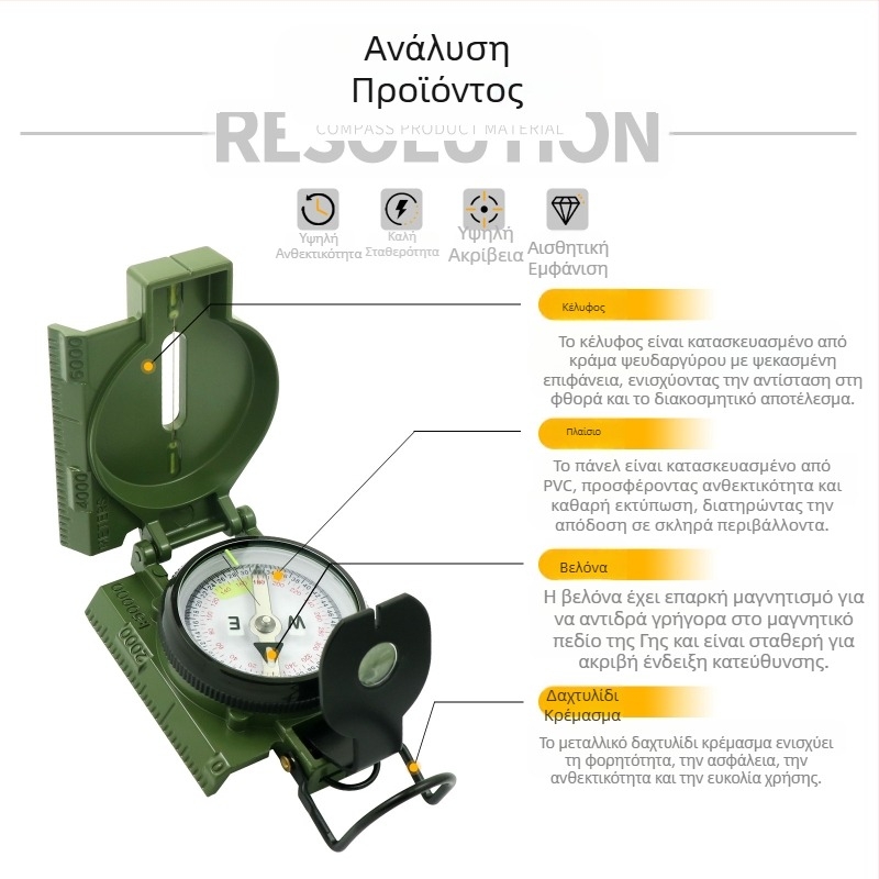 Πολυλειτουργική πυξίδα εξωτερικού χώρου, κάμπινγκ, πυξίδα εκτός δρόμου, πυξίδα βόρειας γεωλογίας, Αμερικανός στρατιώτης, εξοπλισμός μάχης, μέταλλο