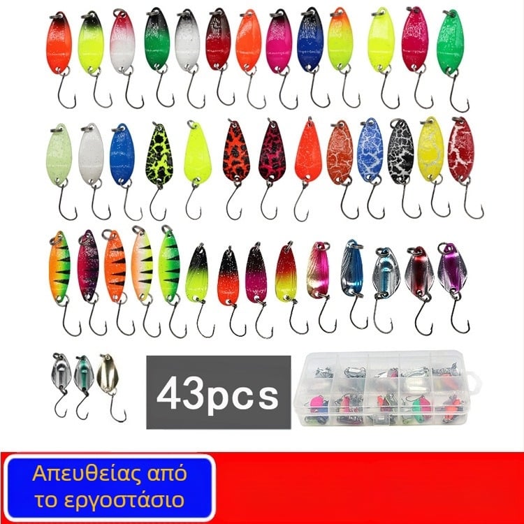 Χονδρική πώληση 43/12 τεμαχίων μεταλλικών πούλιων σε σχήμα κουταλιού, πολύχρωμες πούλιες με μονό γάντζο και δόλωμα αλόγου σε απόθεμα