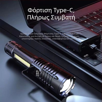 Φακός εξωτερικού χώρου για διασυνοριακή χρήση, Patrol Spotlight, ισχυρό φως μεγάλης εμβέλειας, φορητό επαναφορτιζόμενο Zoom, λευκό φως λέιζερ