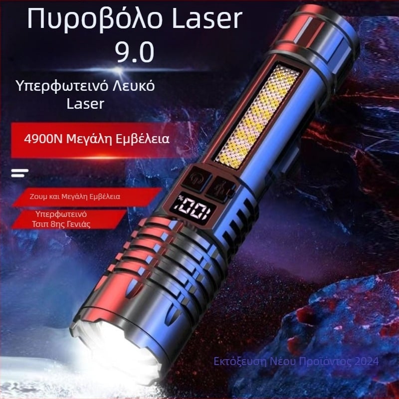 Φακός εξωτερικού χώρου για διασυνοριακή χρήση, Patrol Spotlight, ισχυρό φως μεγάλης εμβέλειας, φορητό επαναφορτιζόμενο Zoom, λευκό φως λέιζερ