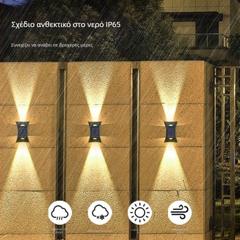 Νέα ηλιακή λάμπα με κέρατο εξωτερική αδιάβροχη λάμπα τοίχου αυλή κήπου τοίχου προβολέας λάμπα τοίχου πόρτας βίλας