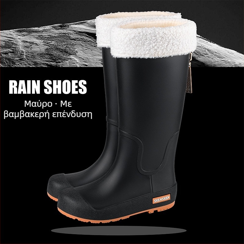 Γυναικεία μπότες νερού, ψηλά, μοντέρνα παπούτσια νερού για ενήλικες, αντιολισθητικά, μακριά μπότες νερού, γυναικείες υπαίθριες, αδιάβροχες μπότες νερού με επένδυση fleece, παπούτσια εργασίας από καουτσούκ