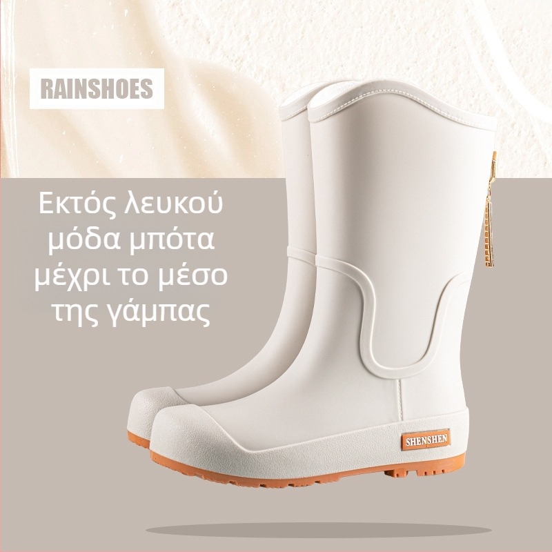 Γυναικεία μπότες νερού, ψηλά, μοντέρνα παπούτσια νερού για ενήλικες, αντιολισθητικά, μακριά μπότες νερού, γυναικείες υπαίθριες, αδιάβροχες μπότες νερού με επένδυση fleece, παπούτσια εργασίας από καουτσούκ