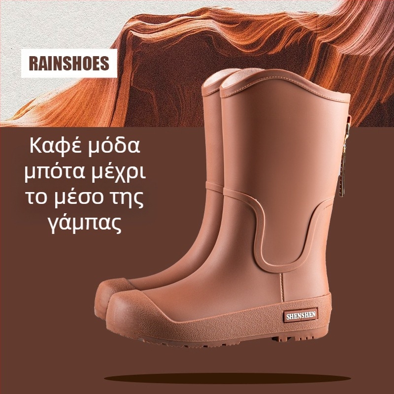 Γυναικεία μπότες νερού, ψηλά, μοντέρνα παπούτσια νερού για ενήλικες, αντιολισθητικά, μακριά μπότες νερού, γυναικείες υπαίθριες, αδιάβροχες μπότες νερού με επένδυση fleece, παπούτσια εργασίας από καουτσούκ