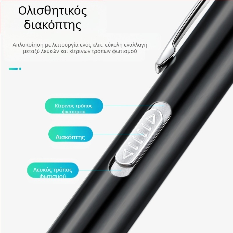 Διπλή πηγή φωτός λάμπα στυλό κόρης επαναφορτιζόμενη από ανοξείδωτο χάλυβα ιατρικής στοματικής εξέτασης LED λάμπα στυλό φακός για γιατρό νοσοκόμα