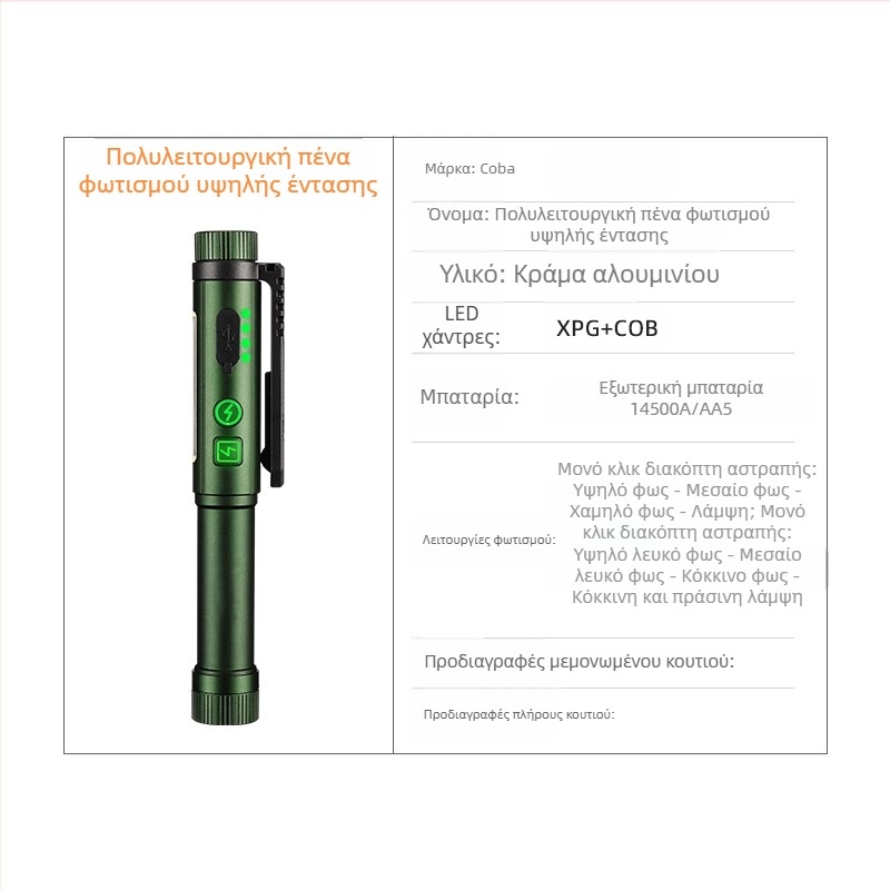 Νέος, εξαιρετικά φωτεινός, διπλής πηγής φωτός μεγάλης εμβέλειας, διπλός μαγνητικός φακός στυλό με ξηρή μπαταρία λιθίου, φορητός φακός γενικής χρήσης, διασυνοριακής παραγωγής