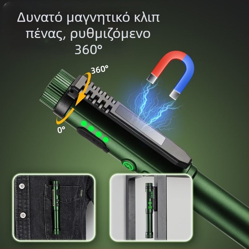 Νέος, εξαιρετικά φωτεινός, διπλής πηγής φωτός μεγάλης εμβέλειας, διπλός μαγνητικός φακός στυλό με ξηρή μπαταρία λιθίου, φορητός φακός γενικής χρήσης, διασυνοριακής παραγωγής