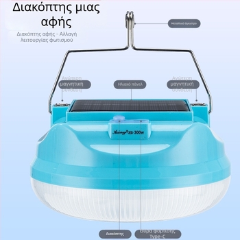Ηλιακή επαναφορτιζόμενη λάμπα για έκτακτη ανάγκη διακοπής ρεύματος, περίπτερο νυχτερινής αγοράς, οικιακό φωτιστικό ποδοσφαίρου εξοικονόμησης ενέργειας με πτυσσόμενο φωτισμό, ένα ισχυρό φως