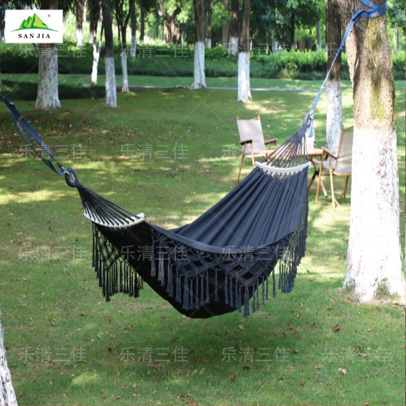 Ευρωπαϊκή και αμερικανική αιώρα με φούντα για εξωτερικούς χώρους, πτυσσόμενη χειροποίητη κούνια από καμβά, κάμπινγκ με καμπύλη λαβή, φορητή διπλή κρεμαστή καρέκλα χονδρικής