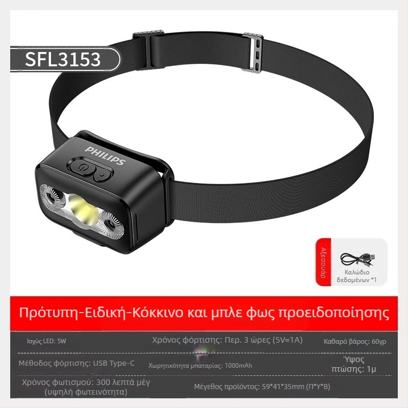 Επαγωγικός προβολέας Philips, ειδικός, ισχυρός φωτισμός για ψάρεμα, νυχτερινό ψάρεμα, φόρτιση στο κεφάλι, εξαιρετικά φωτεινός φωτισμός, φακός μεγάλης διάρκειας