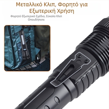 Νέος διασυνοριακός φακός εξωτερικού χώρου 118 με ισχυρό φως P50 με τηλεσκοπικό ζουμ και κλιπ υψηλής ισχύος για στυλό, κόκκινο και μπλε φλας, φακός A76