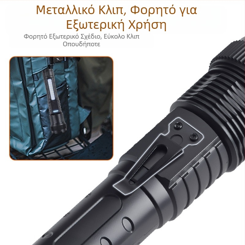 Νέος διασυνοριακός φακός εξωτερικού χώρου 118 με ισχυρό φως P50 με τηλεσκοπικό ζουμ και κλιπ υψηλής ισχύος για στυλό, κόκκινο και μπλε φλας, φακός A76