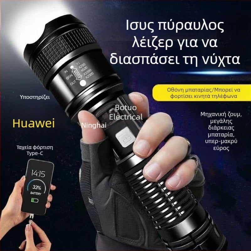 Διασυνοριακός εξωτερικός προβολέας περιπολίας, φορητός φακός μεγάλης εμβέλειας με ισχυρό φως, φορητός φορτιστής μικρής έλξης με τηλεσκοπικό προβολέα χονδρικής P50