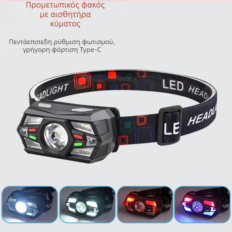 Διασυνοριακός έξυπνος επαγωγικός μικρός προβολέας πολλαπλών λειτουργιών πολλαπλών φωτεινών πηγών φόρτισης εξωτερικού χώρου με κεφαλή, φακός νυχτερινής αλιείας χονδρικής