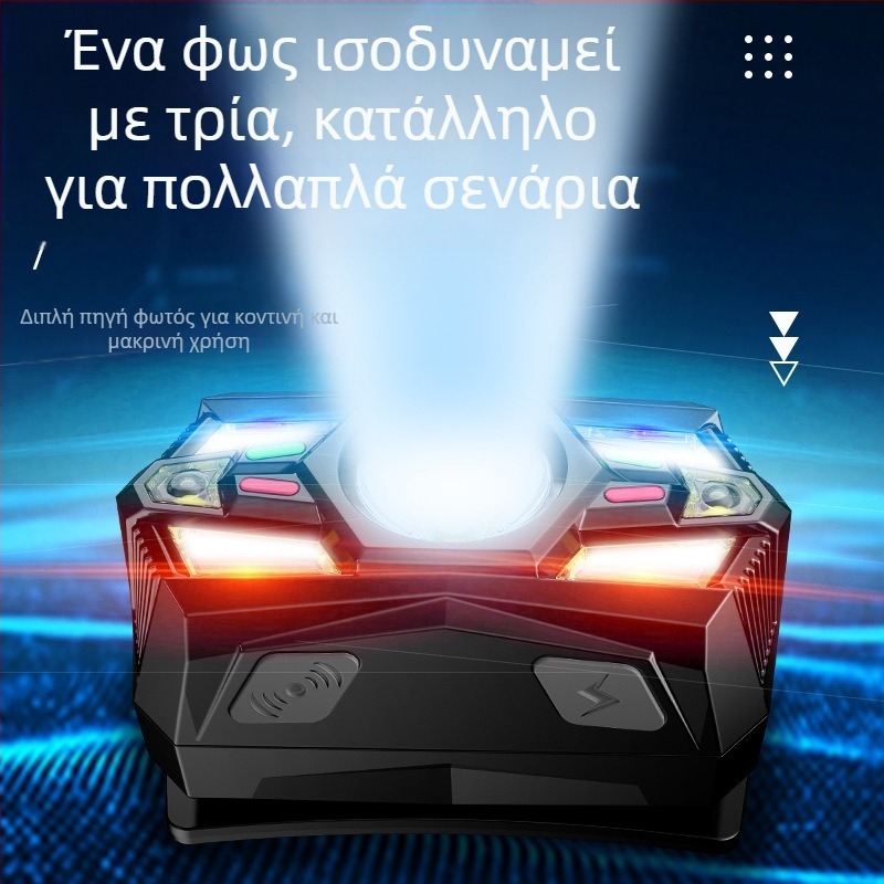 Διασυνοριακός έξυπνος επαγωγικός μικρός προβολέας πολλαπλών λειτουργιών πολλαπλών φωτεινών πηγών φόρτισης εξωτερικού χώρου με κεφαλή, φακός νυχτερινής αλιείας χονδρικής