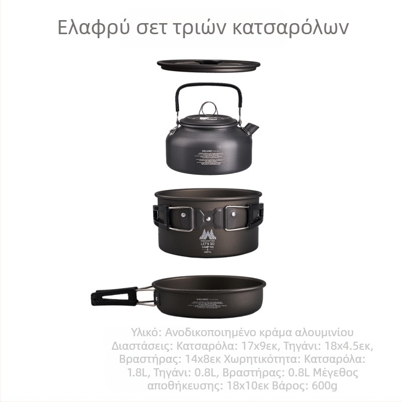 Σετ κάμπινγκ εξωτερικού χώρου για 1-2 άτομα, φορητό σκεύος κάμπινγκ, κατσαρόλα για πικνίκ, βραστήρας, τηγάνι, κατσαρόλα με βραστήρα