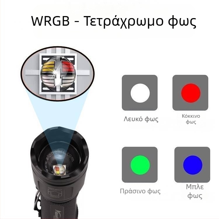 Φακός ισχυρού φωτός X32 4 σε 1 πολλαπλών λειτουργιών ζουμ RGBW κόκκινο, πράσινο, μπλε και λευκός φακός εστίασης τεσσάρων χρωμάτων