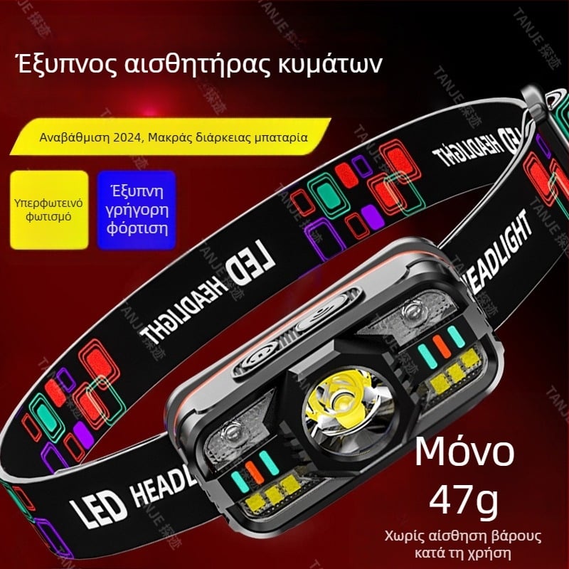 Διασυνοριακός έξυπνος επαγωγικός μικρός προβολέας πολλαπλών λειτουργιών πολλαπλών φωτεινών πηγών φόρτισης εξωτερικού χώρου με κεφαλή, φακός νυχτερινής αλιείας χονδρικής