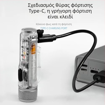Μίνι φακός LED, προειδοποίηση για μακρινές βολές, ισχυρό φως φόρτισης, μπρελόκ, φορητός φακός, εξωτερικός φακός με κλιπ καπακιού