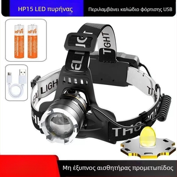Διασυνοριακός προβολέας επαγωγής ζουμ HP15, φακός τοποθετημένος στο κεφάλι, λάμπα ανθρακωρύχου, νυχτερινό ψάρεμα, εξωτερική λάμπα ξένου P50 μεγάλης εμβέλειας