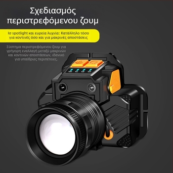 Διασυνοριακός προβολέας επαγωγής χειρονομίας LED περιστρεφόμενος προβολέας ζουμ φόρτισης USB ισχυρό φως εξωτερική νυχτερινή αλιεία αδιάβροχος μικρός προβολέας