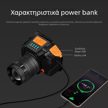 Διασυνοριακός προβολέας επαγωγής χειρονομίας LED περιστρεφόμενος προβολέας ζουμ φόρτισης USB ισχυρό φως εξωτερική νυχτερινή αλιεία αδιάβροχος μικρός προβολέας