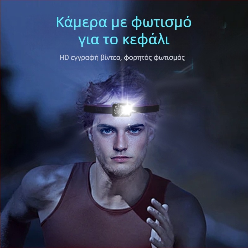 Κάμερα φωτισμού D7 τοποθετημένη στο κεφάλι, καταγραφέας επιθεώρησης προβολέων LED, κάμερα εξωτερικού χώρου, ποδηλασία, αθλήματα, προβολή πρώτου προσώπου