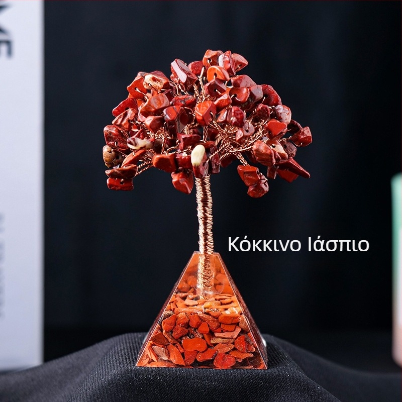 Διασυνοριακή Ζεστή Πώληση Φυσικό Κρυστάλλινο Χαλίκι Πλούτος Δέντρου Κόλλα Ρητίνης Πυραμίδα Βάσης Σαλόνι Διακόσμηση Σπιτιού Στολίδια Διακόσμησης Σπιτιού