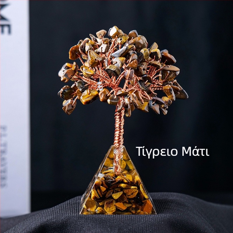 Διασυνοριακή Ζεστή Πώληση Φυσικό Κρυστάλλινο Χαλίκι Πλούτος Δέντρου Κόλλα Ρητίνης Πυραμίδα Βάσης Σαλόνι Διακόσμηση Σπιτιού Στολίδια Διακόσμησης Σπιτιού