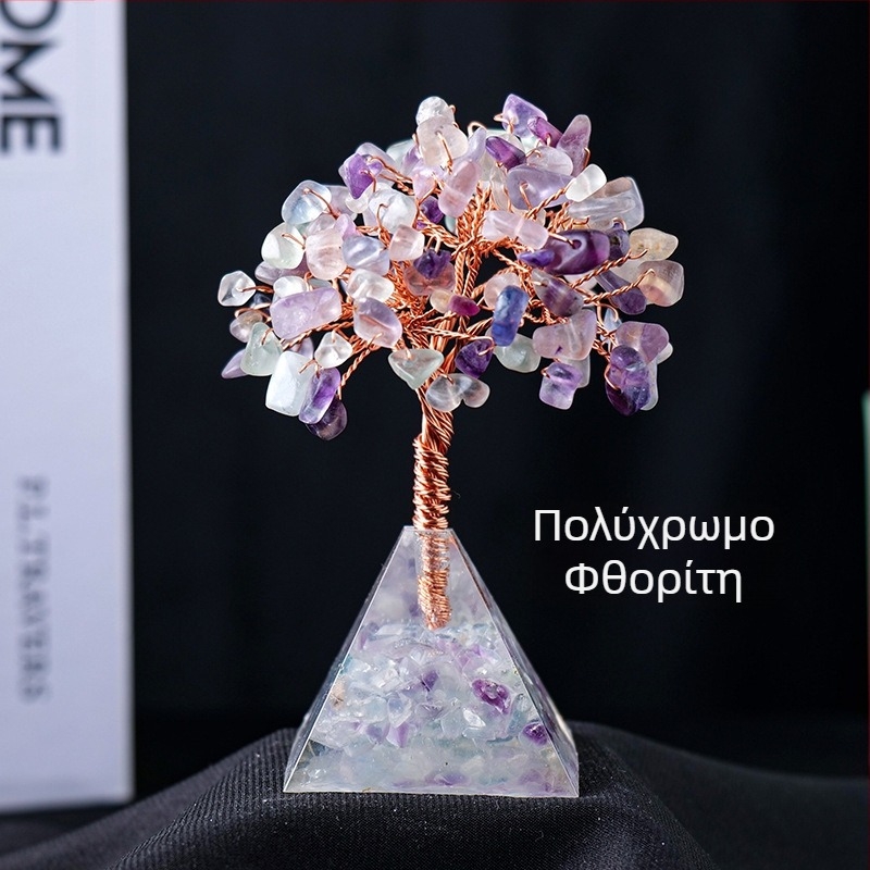 Διασυνοριακή Ζεστή Πώληση Φυσικό Κρυστάλλινο Χαλίκι Πλούτος Δέντρου Κόλλα Ρητίνης Πυραμίδα Βάσης Σαλόνι Διακόσμηση Σπιτιού Στολίδια Διακόσμησης Σπιτιού