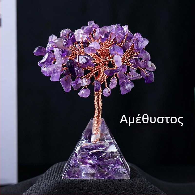 Διασυνοριακή Ζεστή Πώληση Φυσικό Κρυστάλλινο Χαλίκι Πλούτος Δέντρου Κόλλα Ρητίνης Πυραμίδα Βάσης Σαλόνι Διακόσμηση Σπιτιού Στολίδια Διακόσμησης Σπιτιού