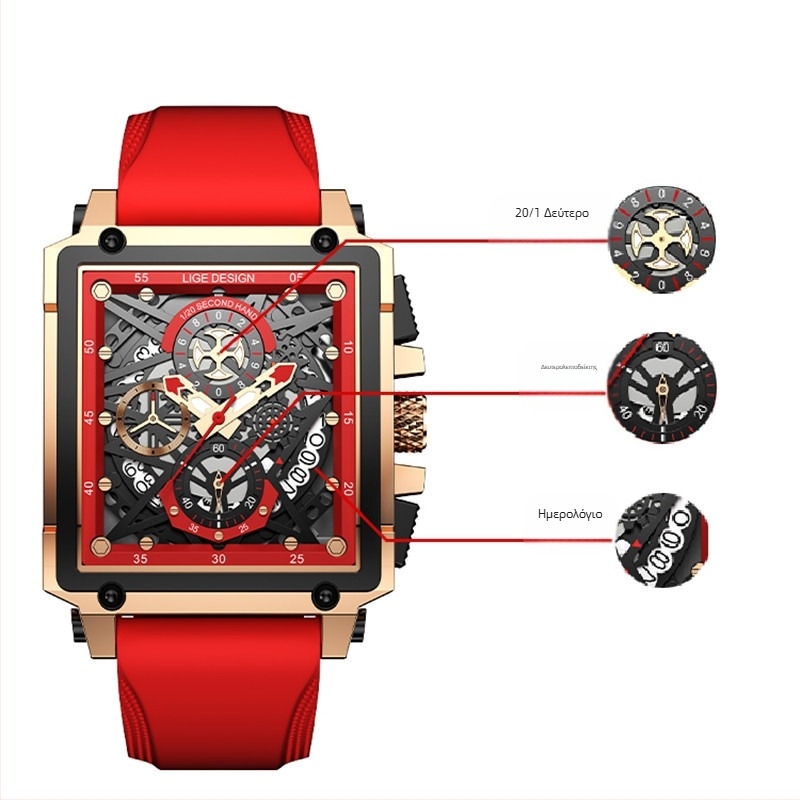Ανδρικό ρολόι Square Hollow High-End Business Trendy Watch Αδιάβροχο Φωτεινό Ρολόι Quartz Διασυνοριακό Χονδρικό Ημερολόγιο