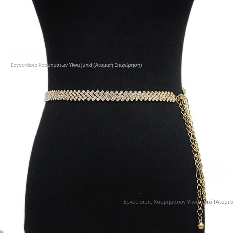 Διασυνοριακή Ευρωπαϊκή και Αμερικανική Γυναικεία Ζώνη, Γυναικεία, Casual Διακοσμητική Μεταλλική Αλυσίδα, Λεπτή Αλυσίδα Μέσης, Ζώνη Τρυπητού με Στρας και Φούστα