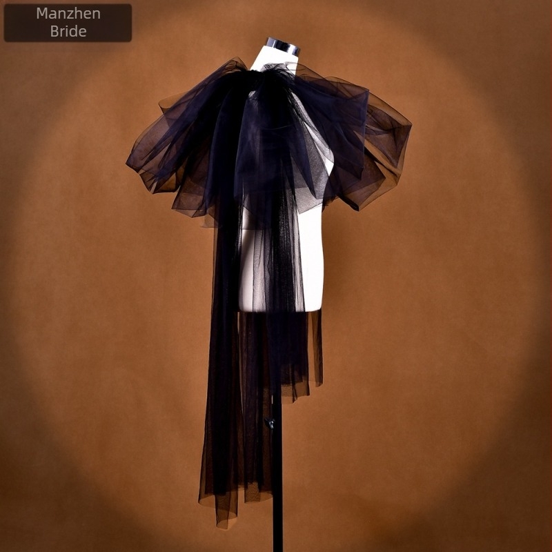 Μακρύ λευκό νυφικό Manzhen με oversized μανίκια, σε σχήμα στούντιο, μακρύ mesh κάλυμμα μπράτσου, αξεσουάρ MM12