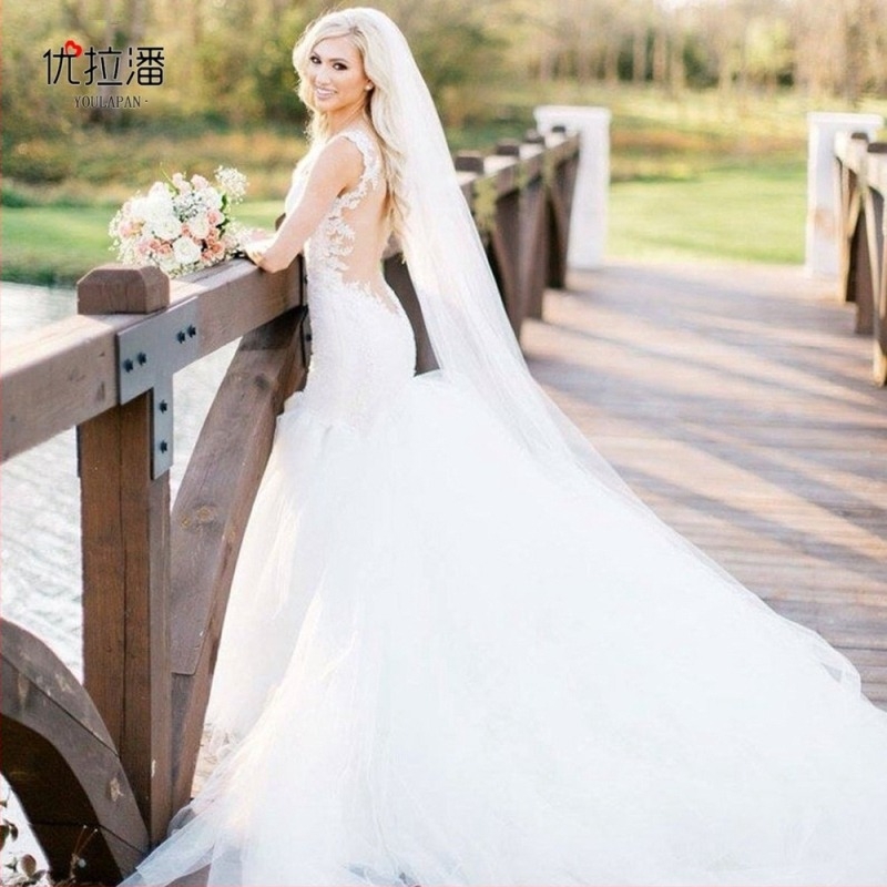 Youlapan V30 Καθαρό Λευκό Μακρύ Μονόστρωμα Μεγάλο Πέπλο Φωτογραφίας Μεγάλο Πέπλο Ουράς Αξεσουάρ Γάμου Κορεάτικος Γάμος