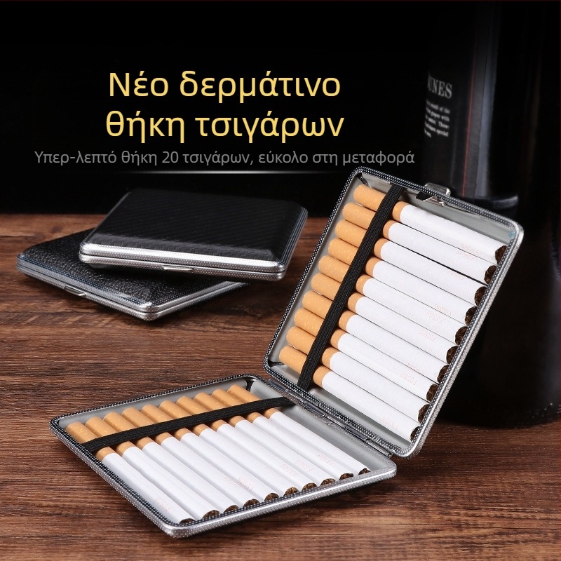 Δερμάτινη θήκη τσιγάρων σε απόθεμα, 20 τεμάχια, κουτί αποθήκευσης τσιγάρων για άνδρες με μερικό λουράκι, ξεχωριστή αντιανεμική θήκη τσιγάρων