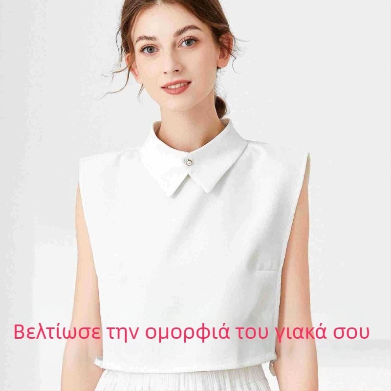 Λευκό Γυναικείο Πουκάμισο με Ψεύτικο Γιακά, Φθινοπωρινό και Χειμερινό Διακοσμητικό Εσωτερικό Πουκάμισο με Πολυλειτουργικό Ψεύτικο Γιακά